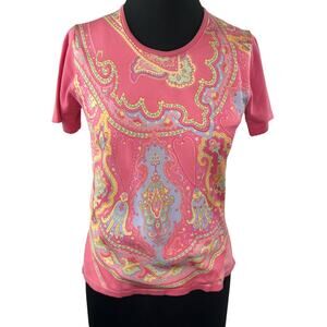 McLaughlin Coral Abstract Print Round Neck Short Sleeve Casual Women's Top Sz S